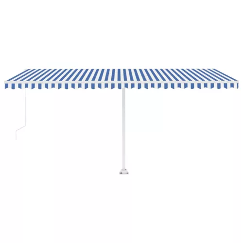 Kék és fehér kézzel kihúzható LED-es napellenző 500 x 300 cm