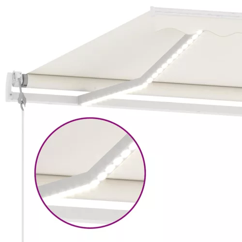 Krémszínű automata szélérzékelős és LED-es napellenző 600x300cm