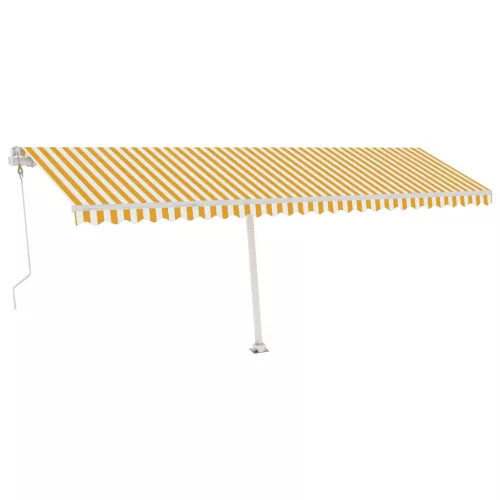 Sárga-fehér szélérzékelős és LED-es napellenző 600x300 cm