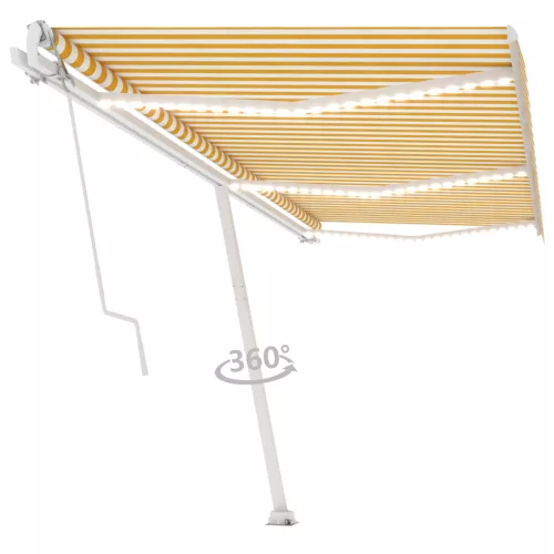 Sárga-fehér szélérzékelős és LED-es napellenző 600x300 cm