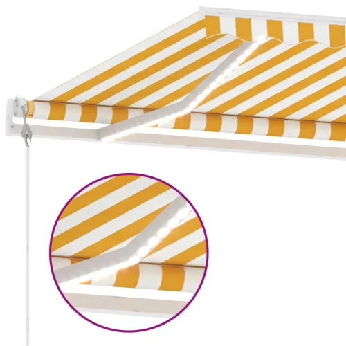Sárga-fehér szélérzékelős és LED-es napellenző 600x300 cm