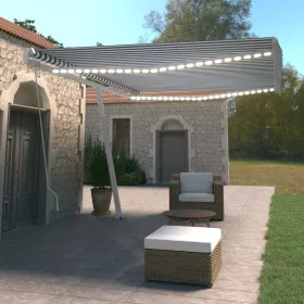   Kék és fehér kézzel kihúzható LED-es napellenző 500 x 350 cm