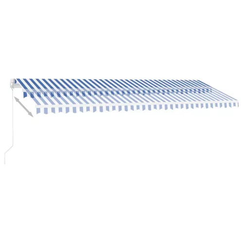 Kék és fehér kézzel kihúzható LED-es napellenző 500 x 350 cm