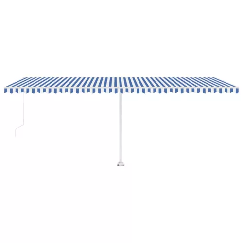 Kék és fehér kézzel kihúzható LED-es napellenző 600 x 350 cm