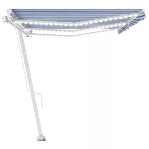 Kék és fehér kézzel kihúzható LED-es napellenző 600 x 350 cm