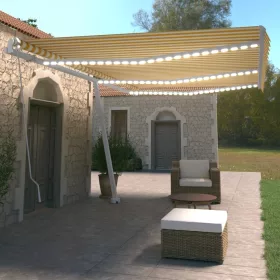   Sárga és fehér kézzel kihúzható LED-es napellenző 600 x 350 cm