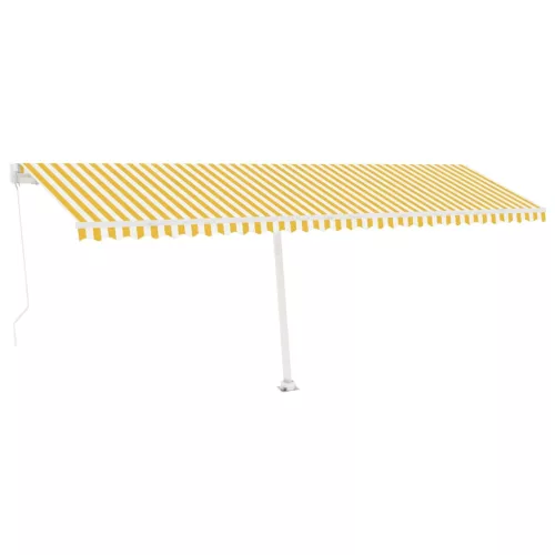Sárga és fehér kézzel kihúzható LED-es napellenző 600 x 350 cm