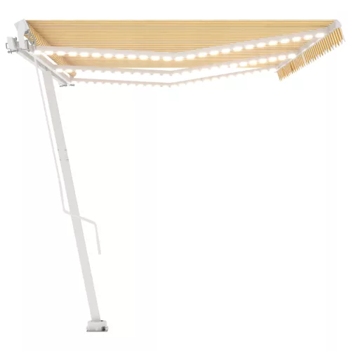 Sárga és fehér kézzel kihúzható LED-es napellenző 600 x 350 cm