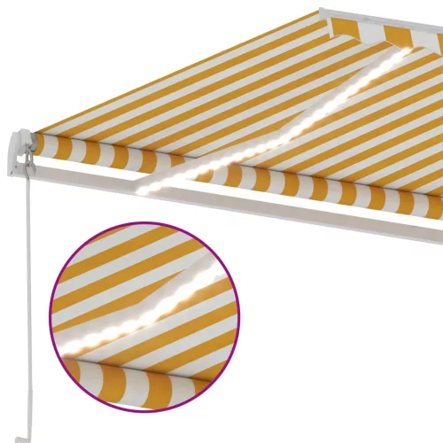 Sárga és fehér kézzel kihúzható LED-es napellenző 600 x 350 cm