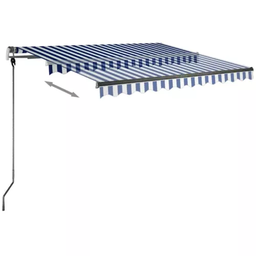 Kék és fehér kézzel kihúzható LED-es napellenző 350x250 cm