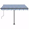 Kék és fehér kézzel kihúzható LED-es napellenző 350x250 cm