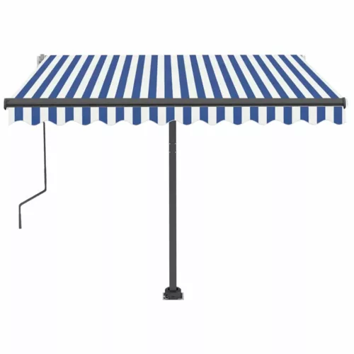 Kék és fehér kézzel kihúzható LED-es napellenző 350x250 cm