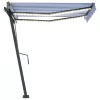 Kék és fehér kézzel kihúzható LED-es napellenző 350x250 cm