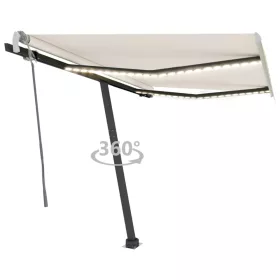   Krémszínű kézzel kihúzható LED-es napellenző 350 x 250 cm