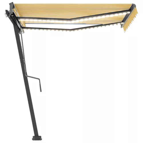 Sárga és fehér kézzel kihúzható LED-es napellenző 350 x 250 cm