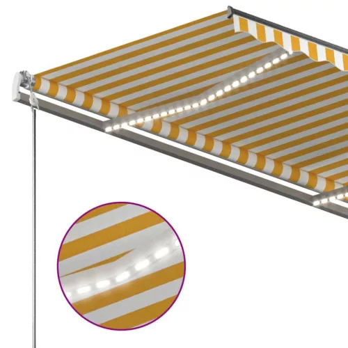 Sárga és fehér kézzel kihúzható LED-es napellenző 350 x 250 cm