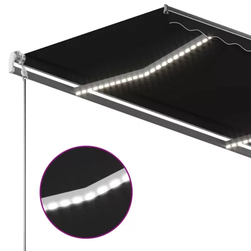 Antracitszürke kézzel kihúzható LED-es napellenző 350 x 250 cm
