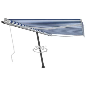  Kék és fehér kézzel kihúzható póznás napellenző 400 x 300 cm