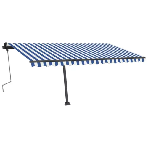 Kék és fehér kézzel kihúzható póznás napellenző 400 x 300 cm