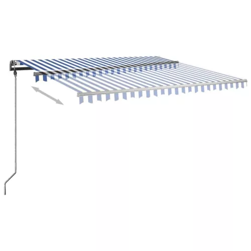 Kék és fehér kézzel kihúzható póznás napellenző 400 x 300 cm