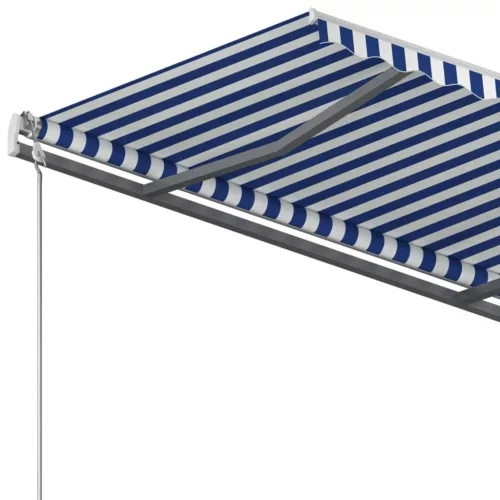 Kék és fehér kézzel kihúzható póznás napellenző 400 x 300 cm