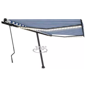   Kék és fehér kézzel kihúzható LED-es napellenző 400 x 300 cm