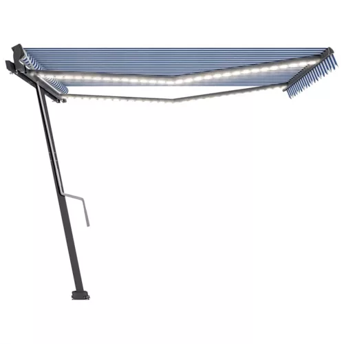 Kék és fehér kézzel kihúzható LED-es napellenző 400 x 300 cm