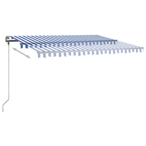 Kék és fehér kézzel kihúzható LED-es napellenző 400 x 300 cm