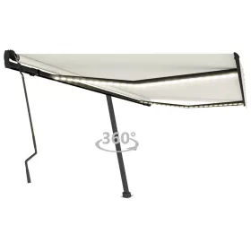   Krémszínű kézzel kihúzható LED-es napellenző 400 x 300 cm