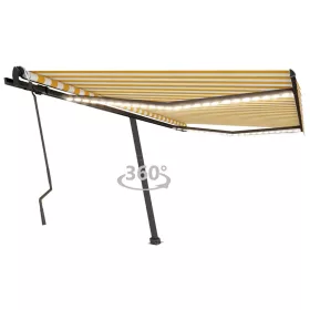   Sárga és fehér kézzel kihúzható LED-es napellenző 400 x 300 cm