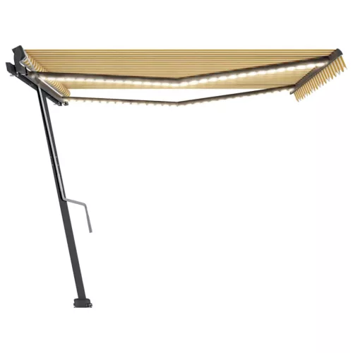 Sárga és fehér kézzel kihúzható LED-es napellenző 400 x 300 cm