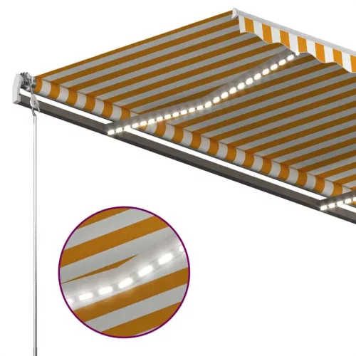 Sárga és fehér kézzel kihúzható LED-es napellenző 400 x 300 cm