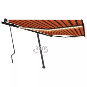   Narancs és barna kézzel kihúzható LED-es napellenző 400x300 cm