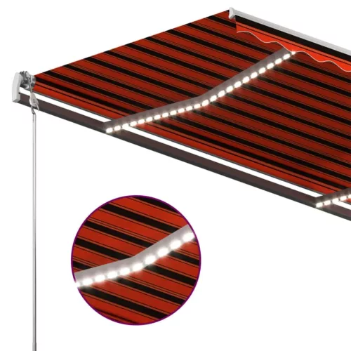 Narancs és barna kézzel kihúzható LED-es napellenző 400x300 cm