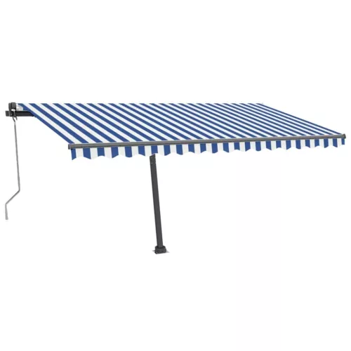 Kék/fehér automata szélérzékelős és LED-es napellenző 400x300cm