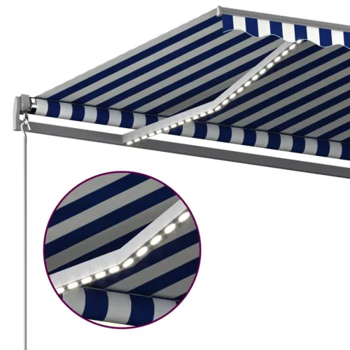 Kék/fehér automata szélérzékelős és LED-es napellenző 400x300cm