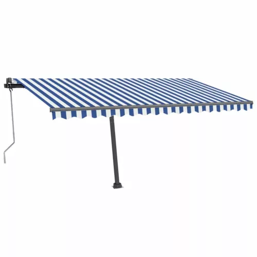 Kék/fehér automata szélérzékelős és LED-es napellenző 450x300cm