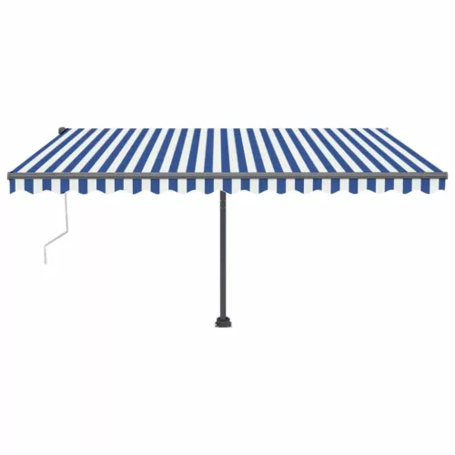 Kék/fehér automata szélérzékelős és LED-es napellenző 450x300cm