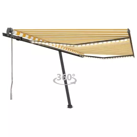   Sárga-fehér szélérzékelős és LED-es napellenző 450 x 300 cm