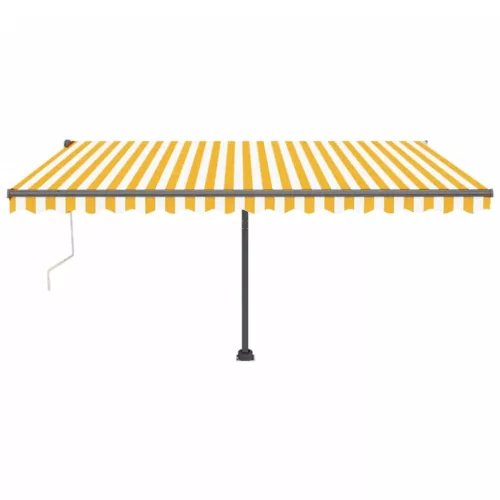 Sárga-fehér szélérzékelős és LED-es napellenző 450 x 300 cm