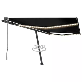   Antracitszürke szélérzékelős és LED-es napellenző 450 x 300 cm