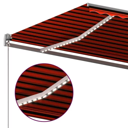 Narancssárga-barna szélérzékelős és LED-es napellenző 450x300cm