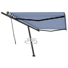   Kék és fehér kézzel kihúzható póznás napellenző 500 x 300 cm