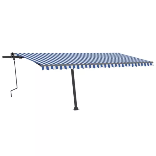 Kék és fehér kézzel kihúzható póznás napellenző 500 x 300 cm