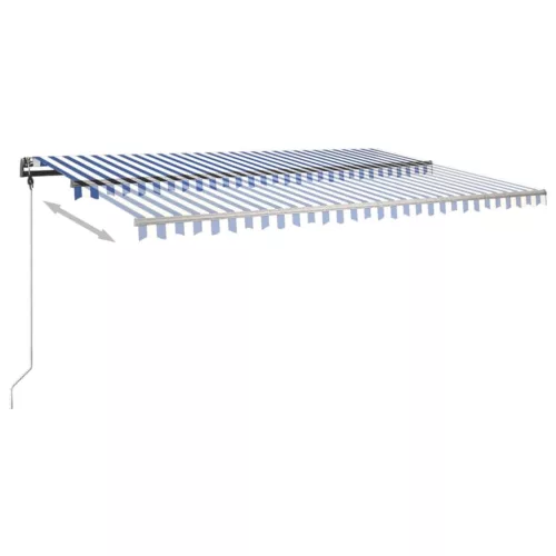 Kék és fehér kézzel kihúzható póznás napellenző 500 x 300 cm