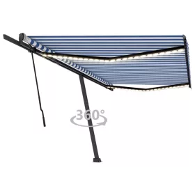   Kék és fehér kézzel kihúzható LED-es napellenző 500 x 300 cm