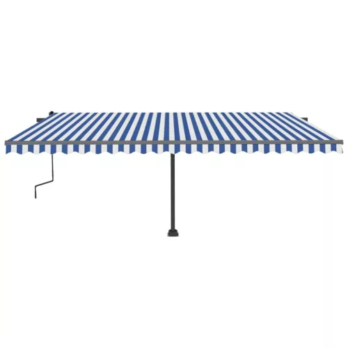 Kék és fehér kézzel kihúzható LED-es napellenző 500 x 300 cm