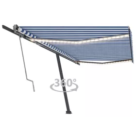   Kék/fehér automata szélérzékelős és LED-es napellenző 500x300cm