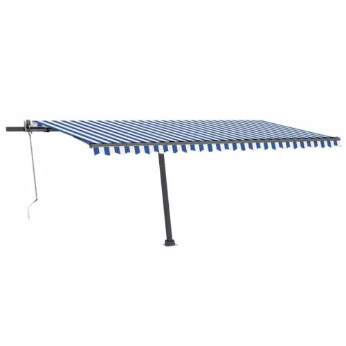 Kék/fehér automata szélérzékelős és LED-es napellenző 500x300cm