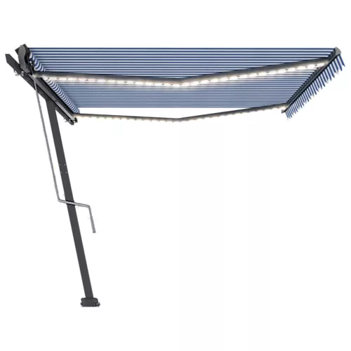 Kék/fehér automata szélérzékelős és LED-es napellenző 500x300cm